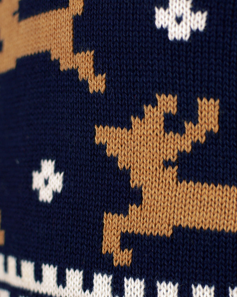 Classy Blue Organic Cotton Couple's Christmas Jumper with Reindeers detail