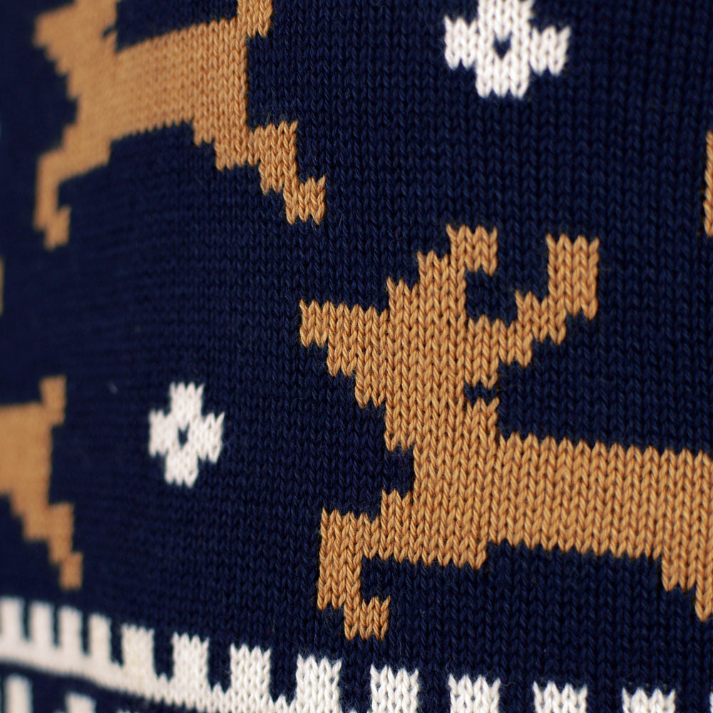 Classy Blue Organic Cotton Couple's Christmas Jumper with Reindeers detail