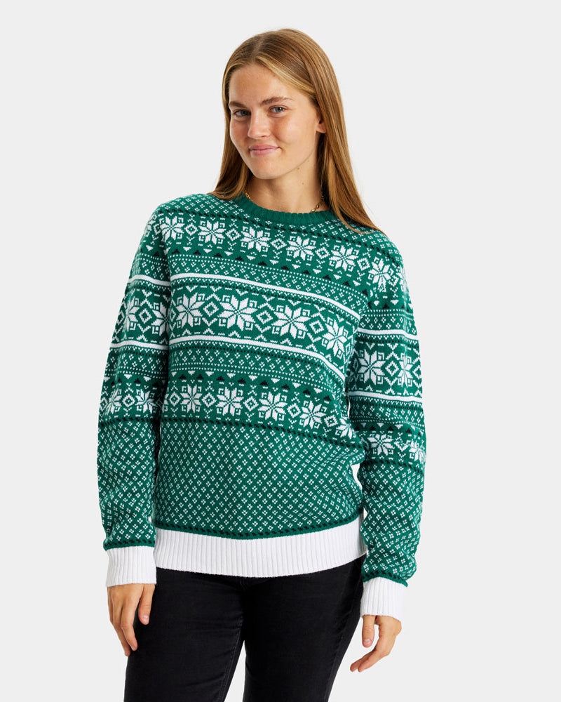 Classy Green and White Couple's Christmas Jumper womens