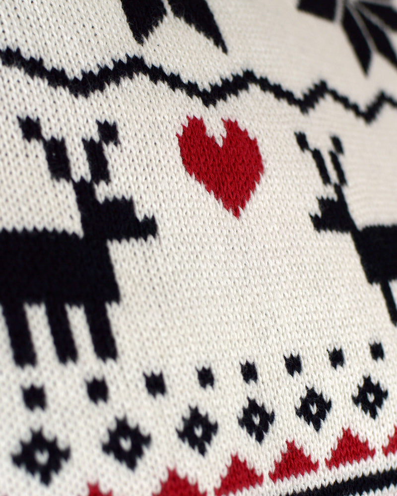 Classy Turtleneck Beige Organic Cotton Couples Christmas Jumper Reindeer