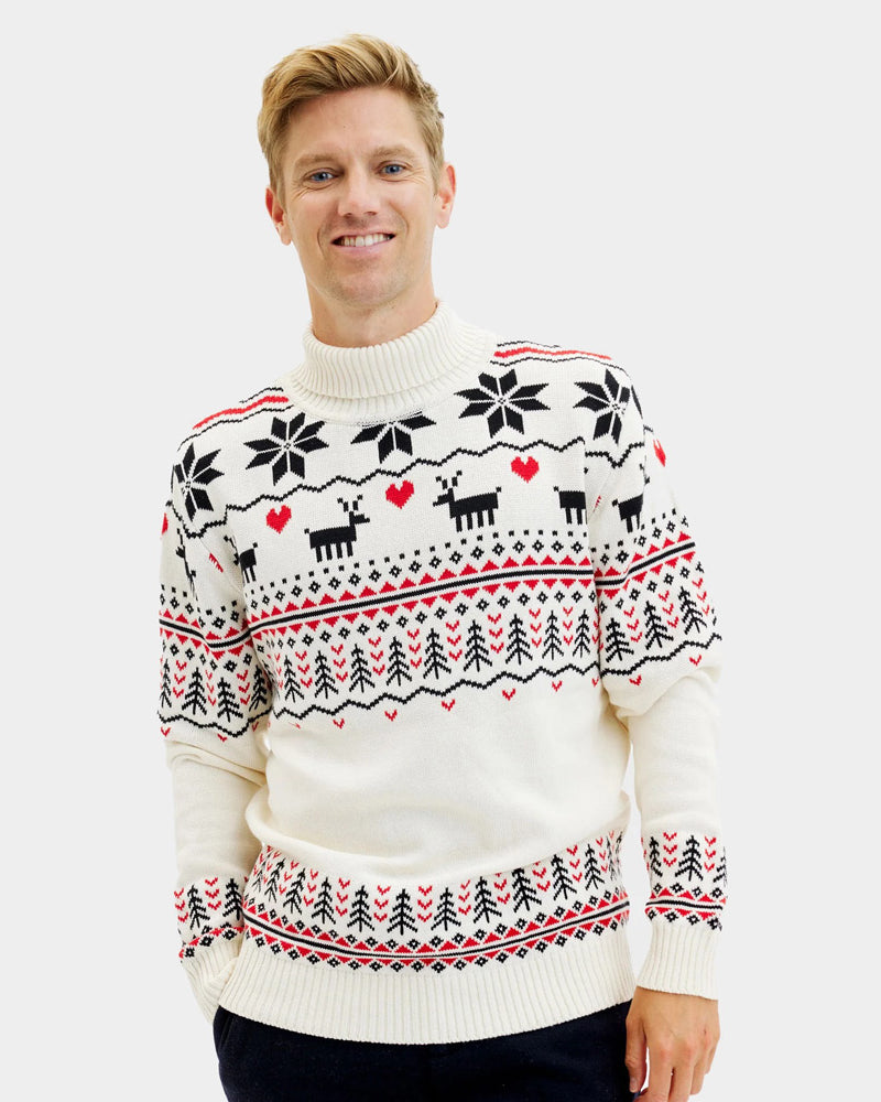 Classy Turtleneck Beige Organic Cotton Men's Christmas Jumper
