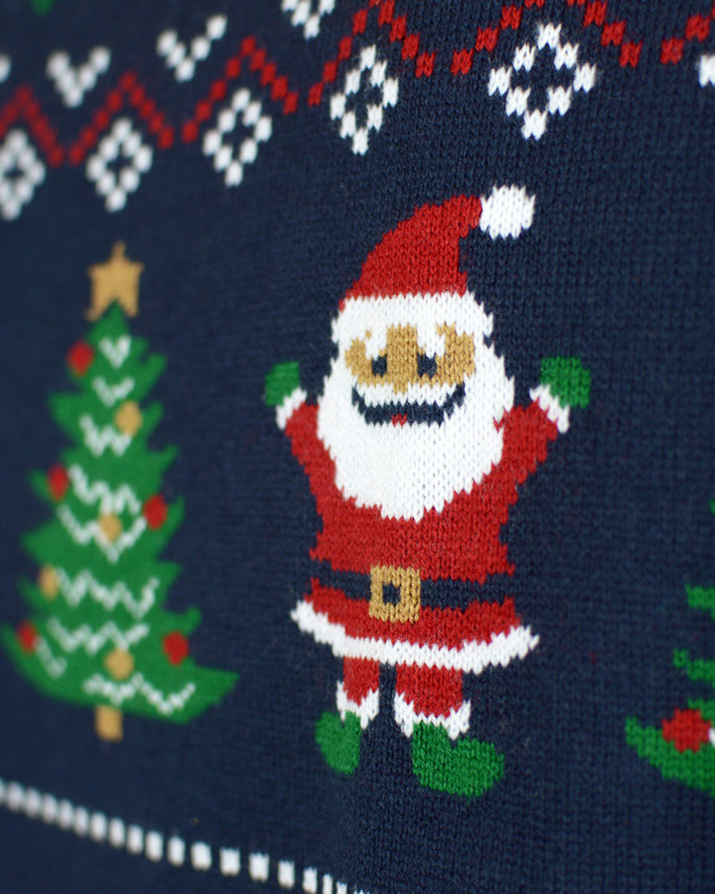 Couples Blue and Red Cardigan Christmas Jumper Santa