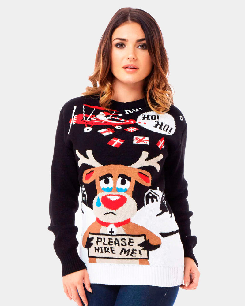 Couple's Christmas Jumper with Reindeer looking for a Job
