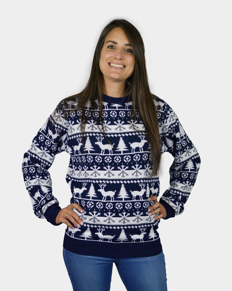 Couple's Christmas Jumper with Reindeers and Trees Strips womens
