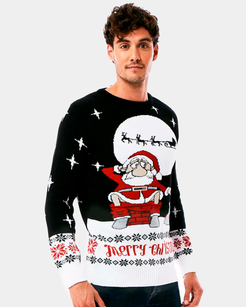 mens Couple's Christmas Jumper with Santa Downloading