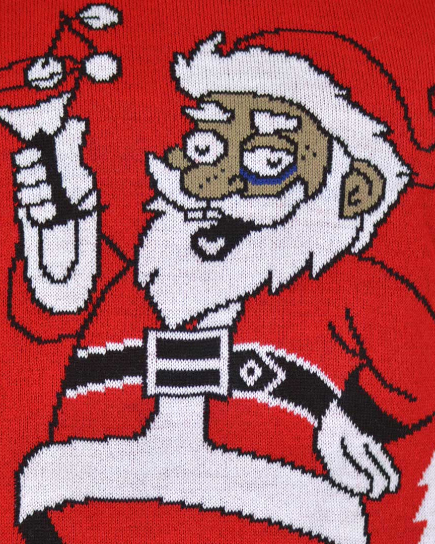 Couple's Christmas Jumper with Santa drinking a Martini detail