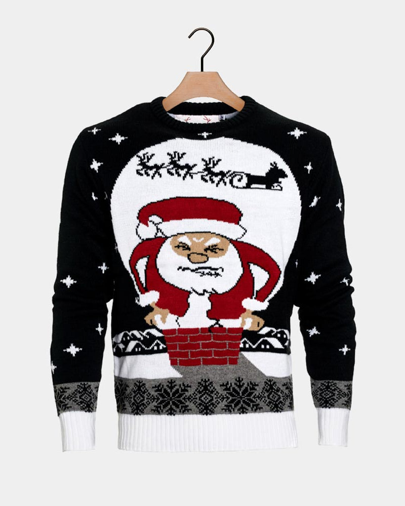 Couple's Christmas Jumper with Santa stuck in the Chimney
