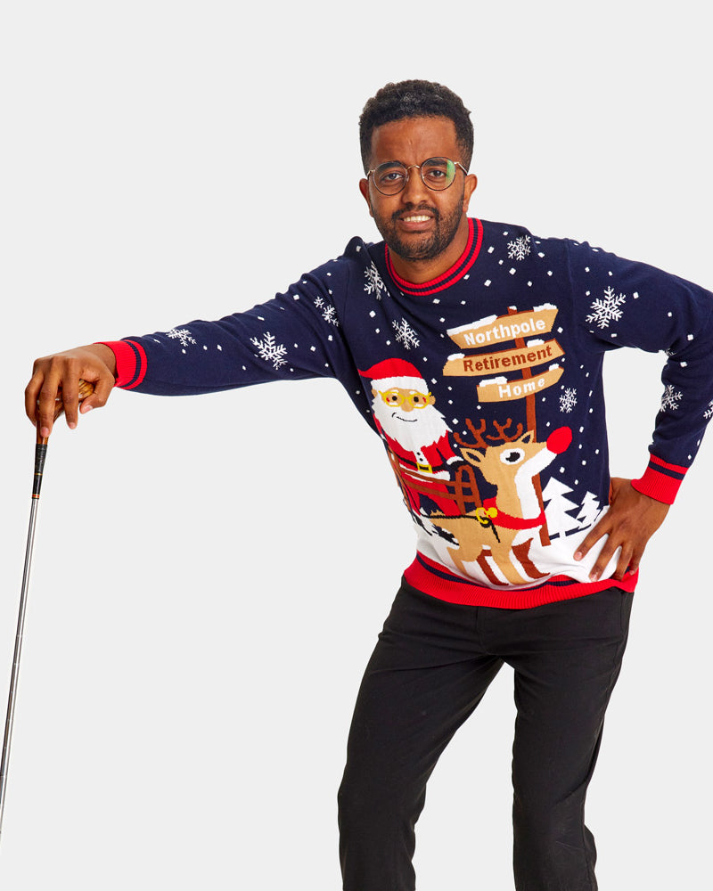 mens Couple's Christmas Jumper Santa with a Walker on the way to Retirement