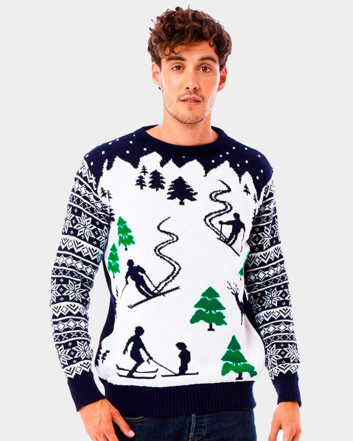 Couple's Christmas Jumper with Skiers mens
