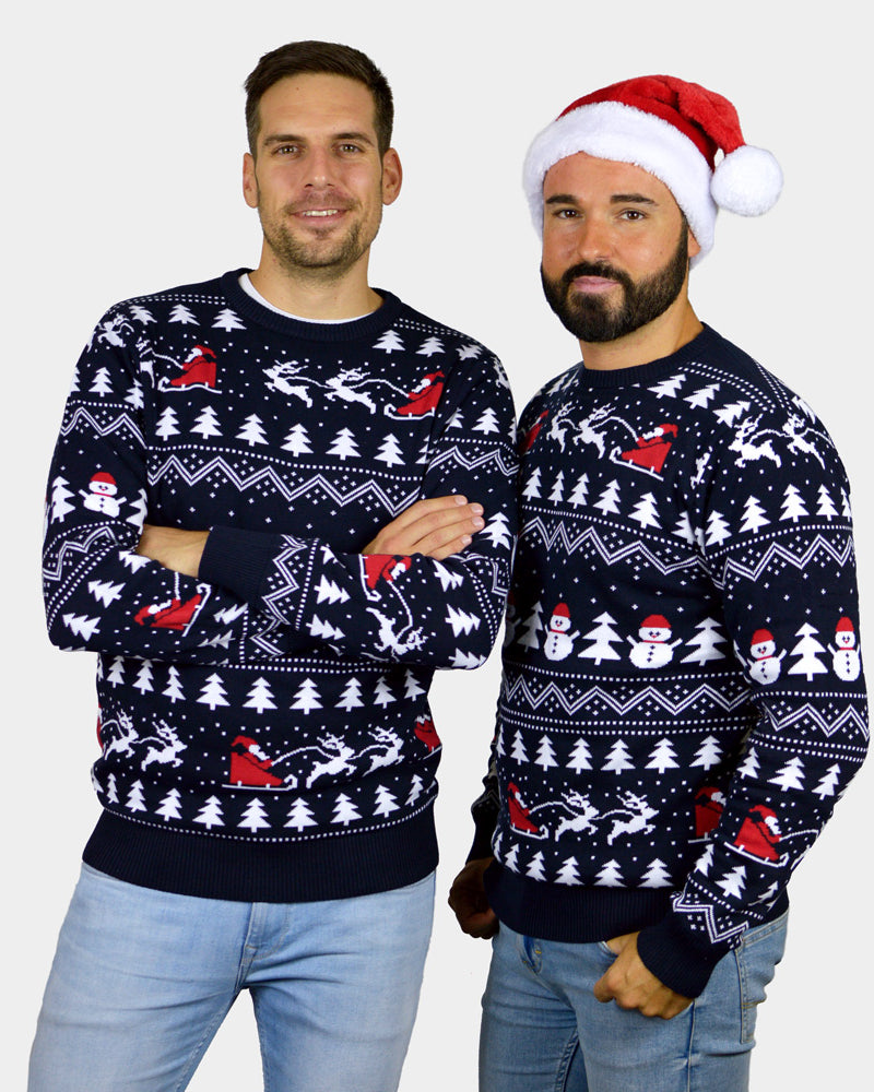 Couple's Christmas Jumper Men's with Trees, Snowmen and Santa