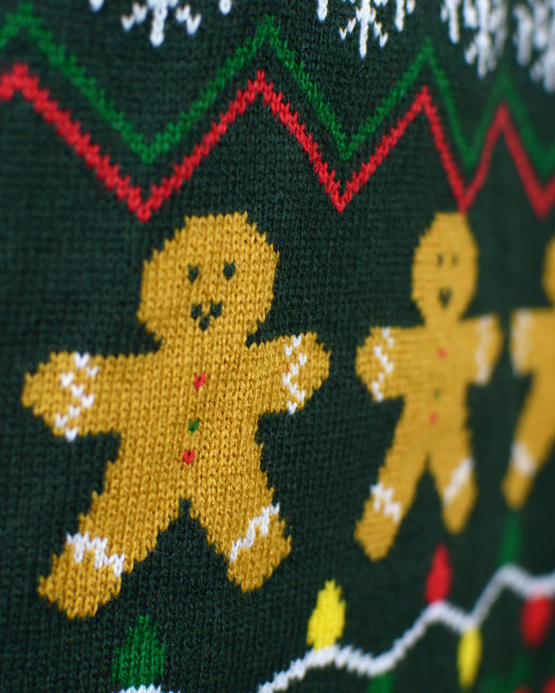 Couples Green Christmas Jumper Happy Holidays Gingerbread