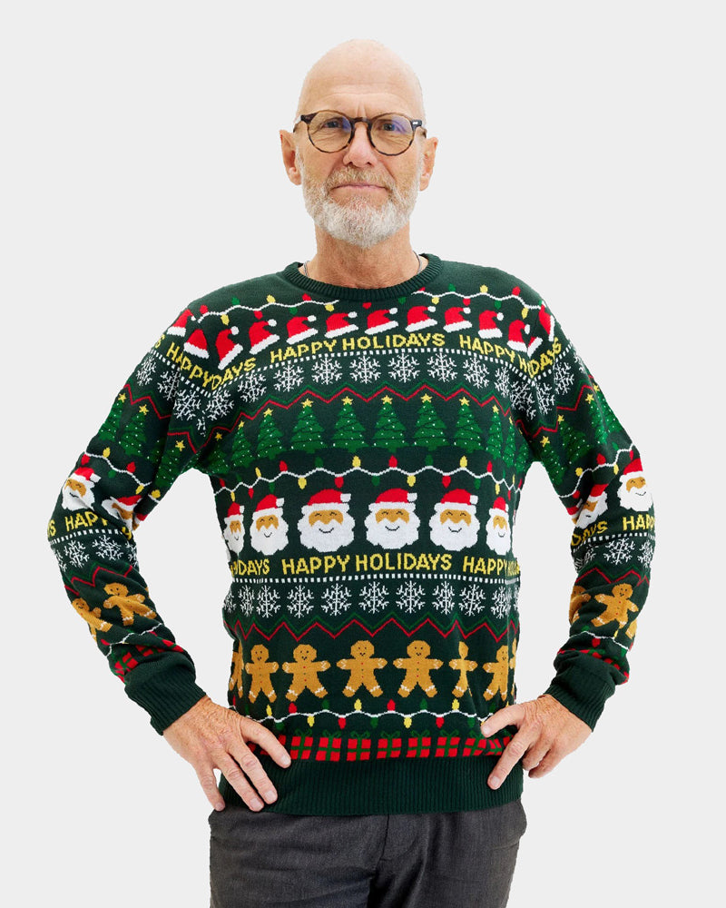 Couple's Green Christmas Jumper Happy Holidays Mens