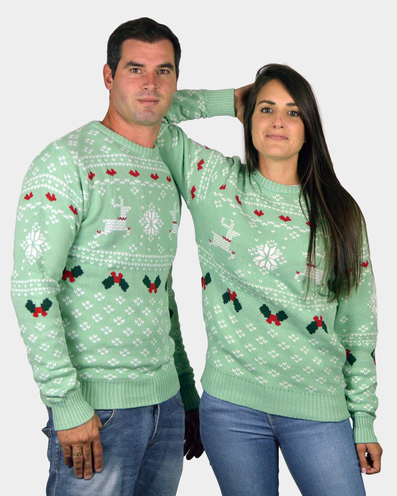 Green Sweet Couples Boys and Girls Christmas Jumper