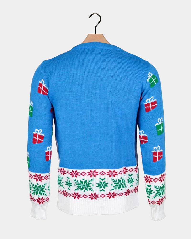 Santa and Rudolph Light Blue Couple's Christmas Jumper