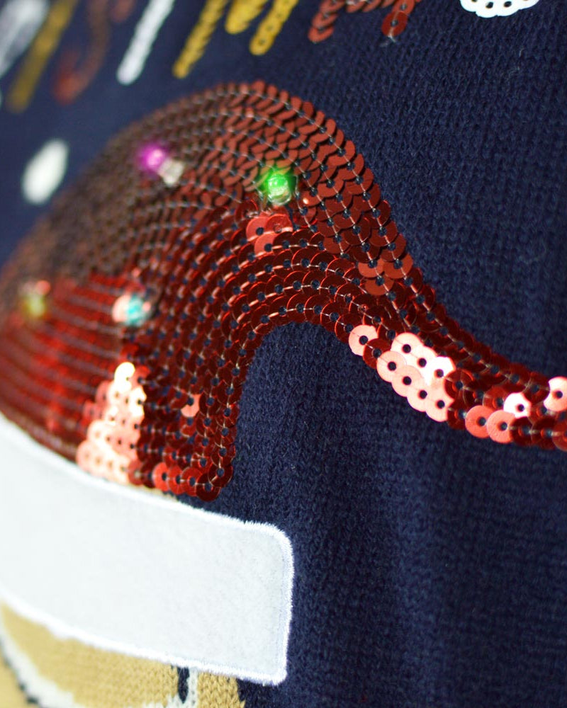 Blue LED light-up Couple's Christmas jumper Ginger Cookie detail