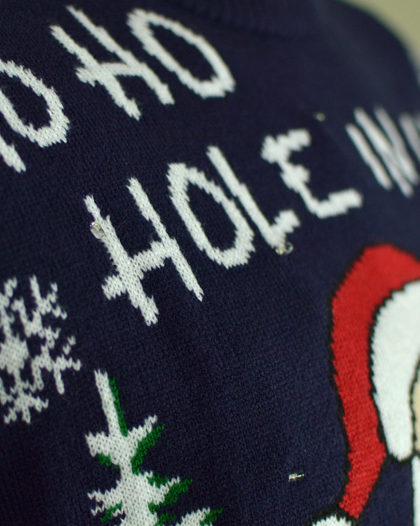 detail LED light-up Couple's Christmas Jumper with Santa playing Golf