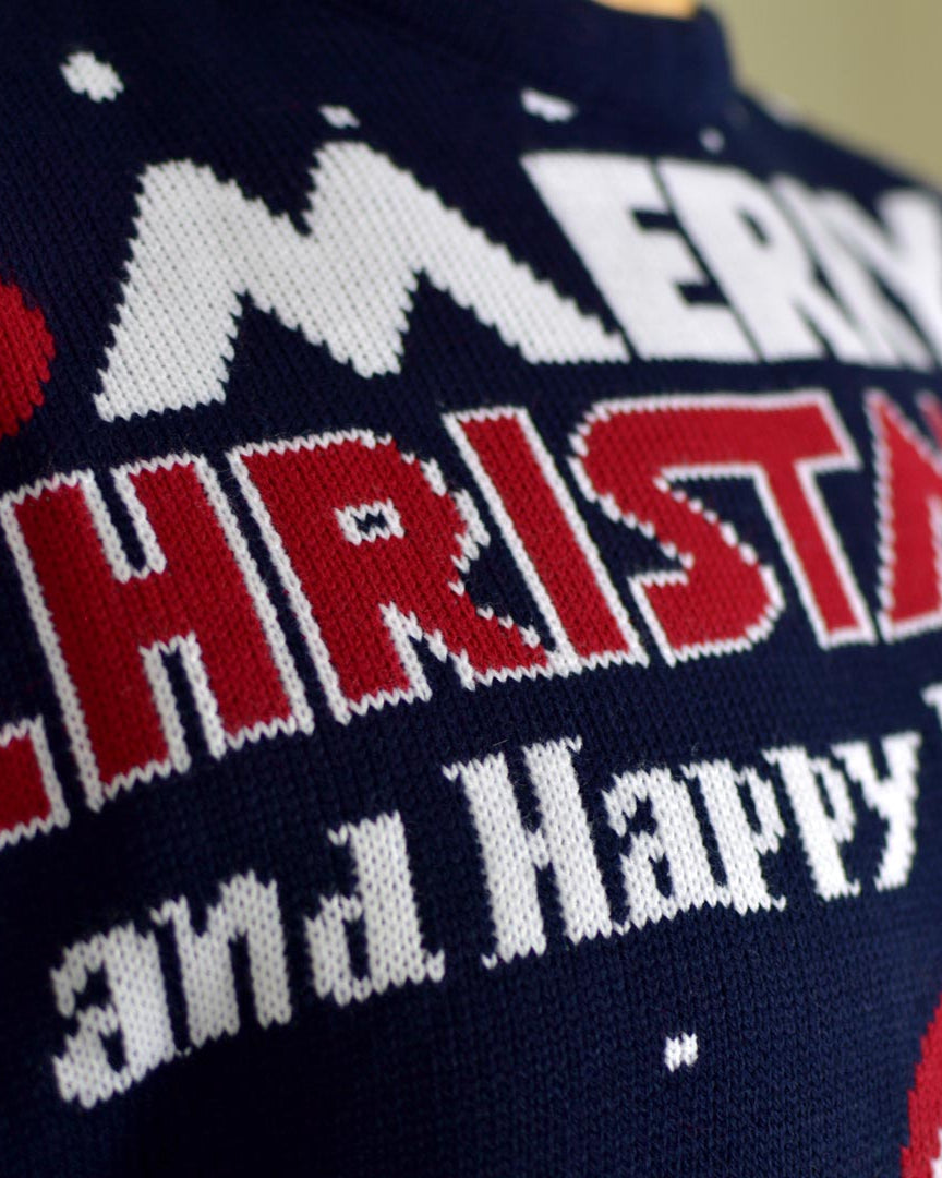 Merry Christmas and Happy New Year Couple's Christmas Jumper detail