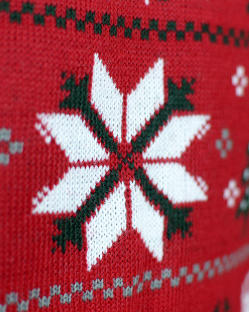 Red Couple's Christmas Jumper with Reindeers, Trees and Polar Star detail