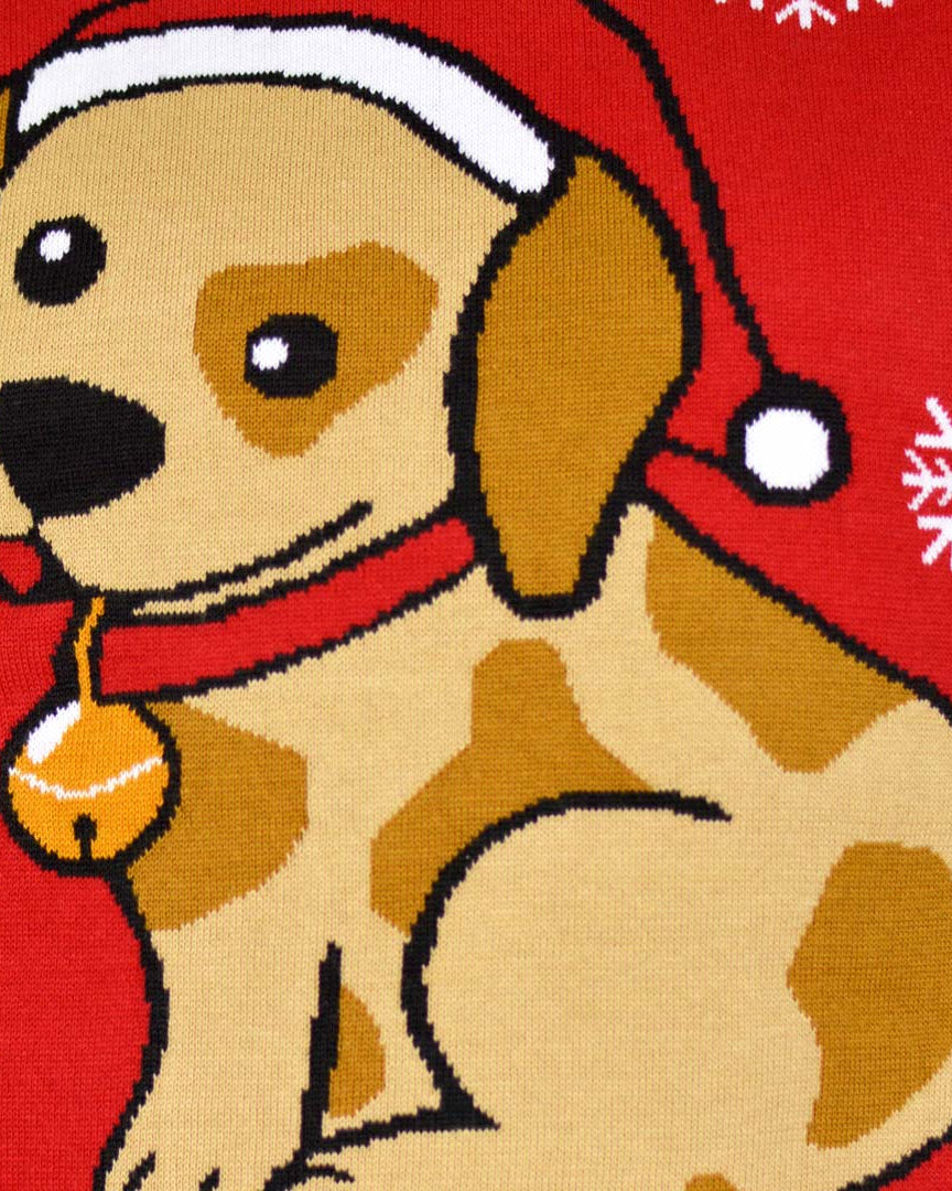 Detail Red Family Christmas Jumper with Puppy