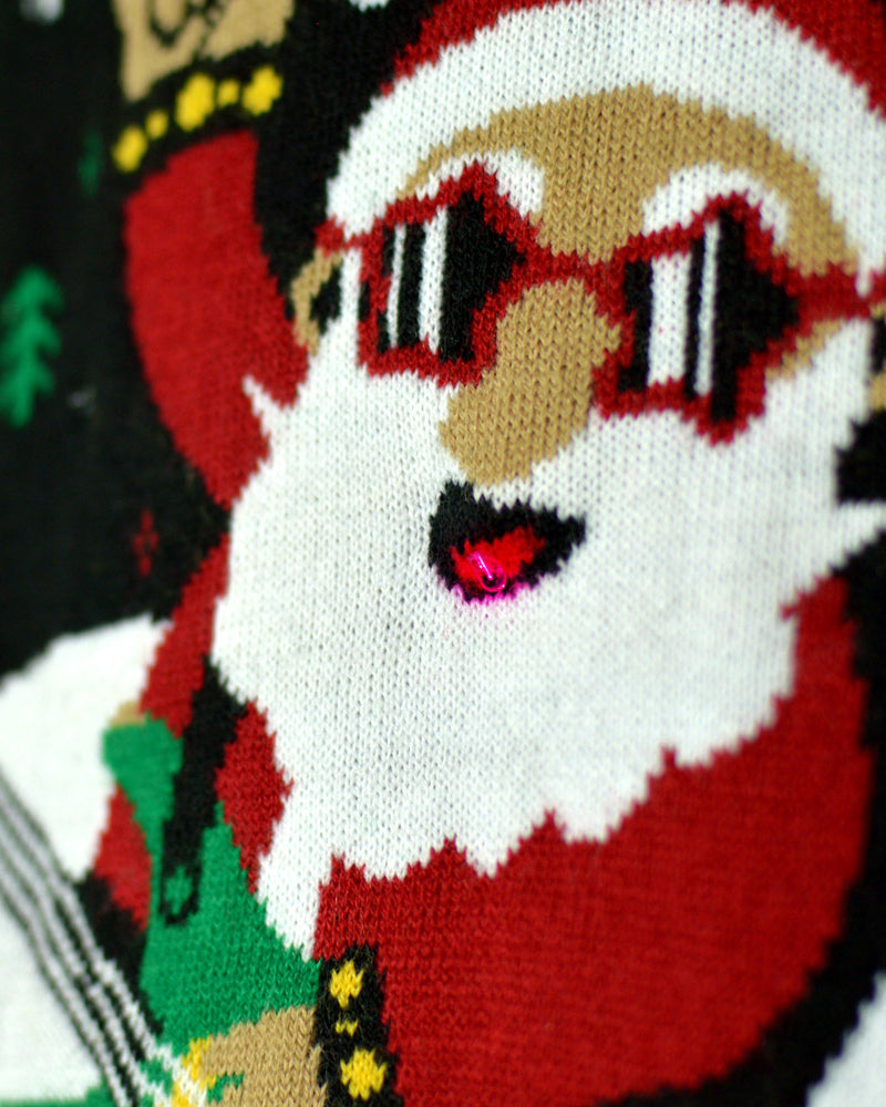 Santa Rocker LED light-up Couple's Christmas Jumper detail