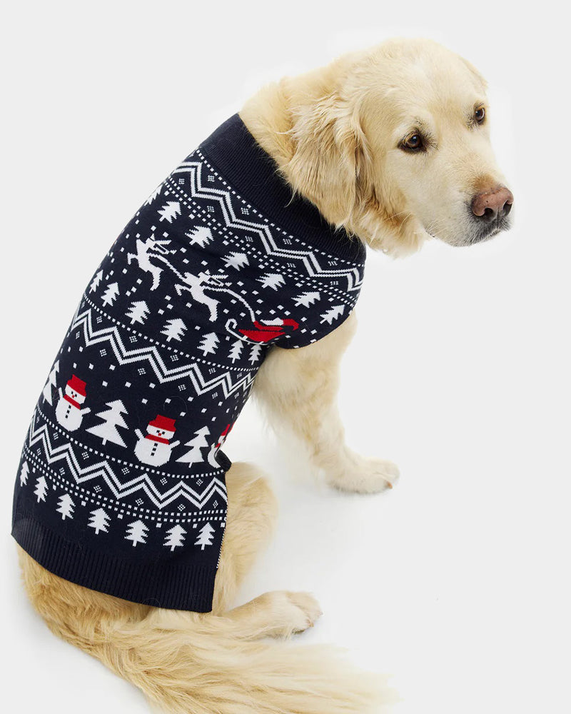 Dog Christmas Jumper with Trees, Snowmen and Santa