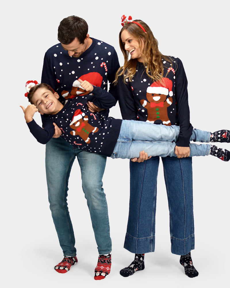 Christmas Jumper Gingerbread Family Blue