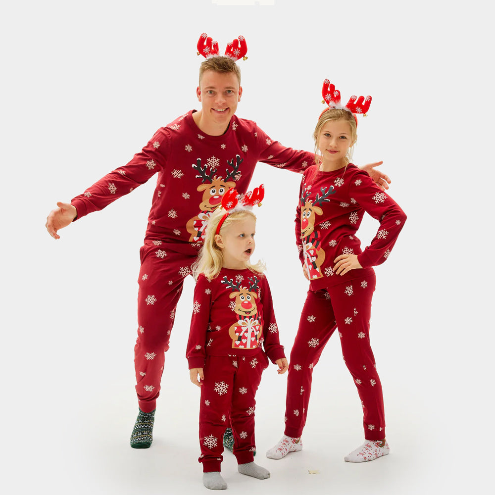 Red Christmas Pyjama Family Children with Rudolph the Reindeer