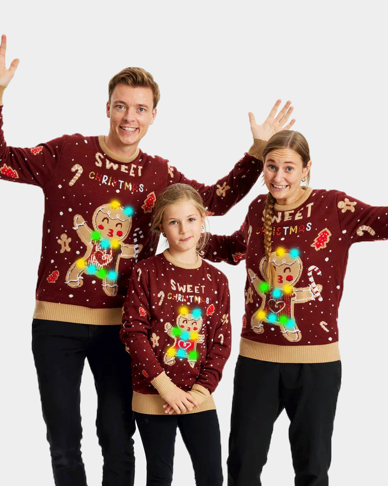Red Family LED light-up Boys and Girls Christmas Jumper with Ginger Cookie