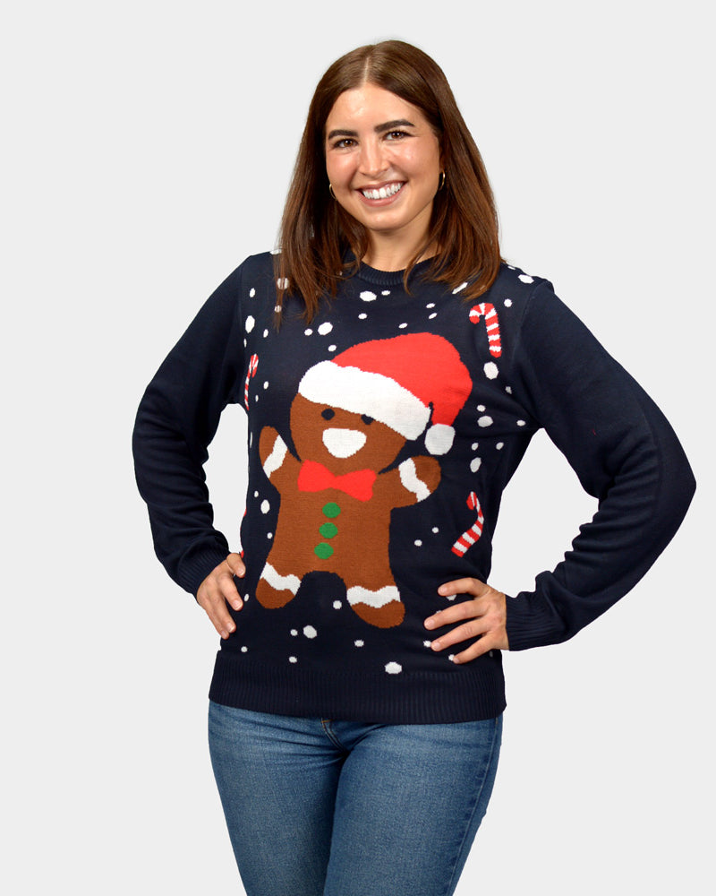 Gingerbread Womens Family Blue Christmas Jumper
