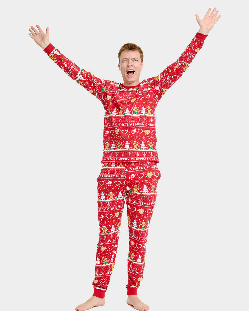 Red Christmas Pyjama for Men Gingercookies