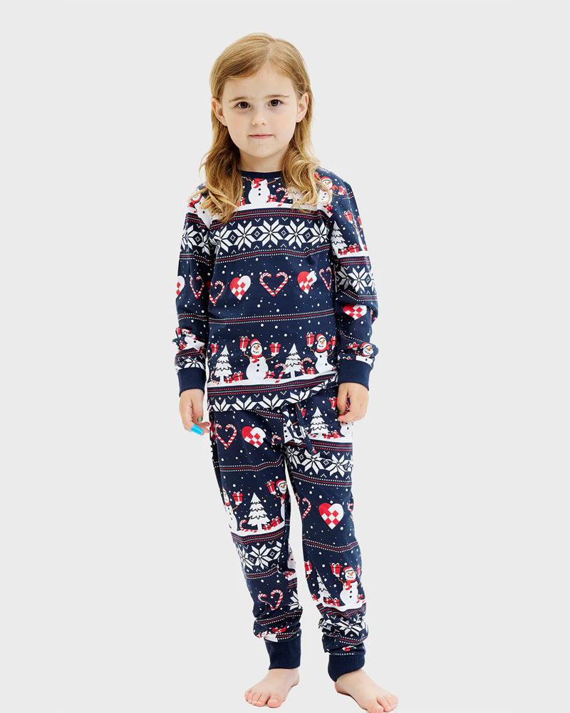 Blue Girls Christmas Pyjama for Children with Snowmen and Hearts
