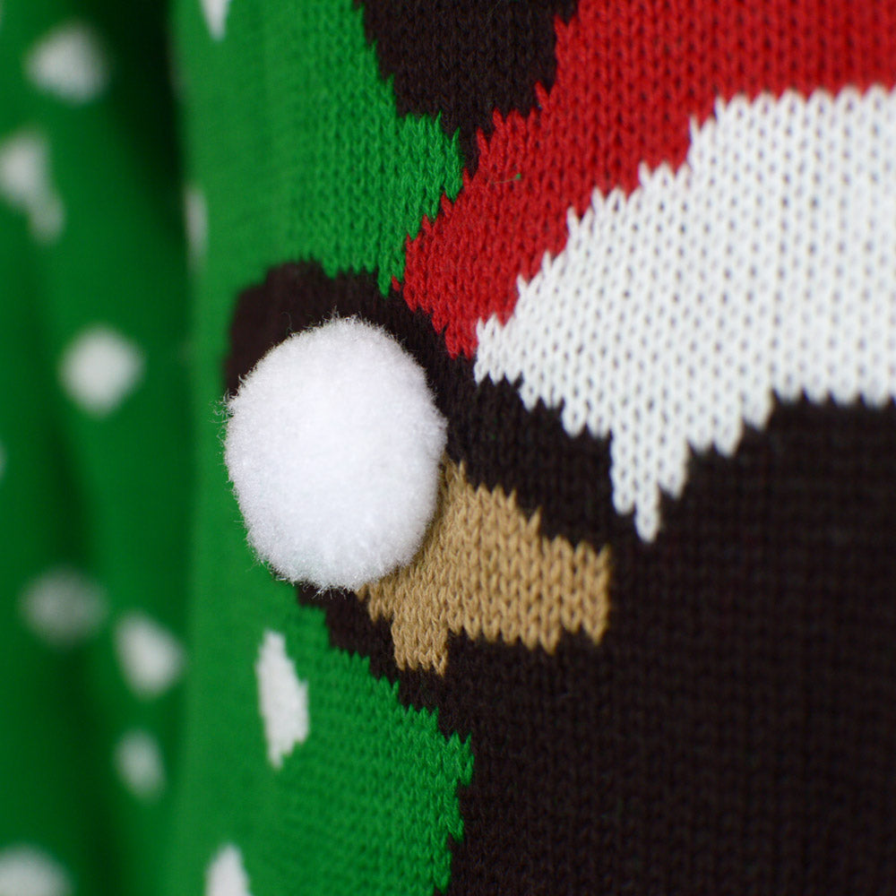 Green 3D Couple's Christmas Jumper Reindeer with Santa's hat detail