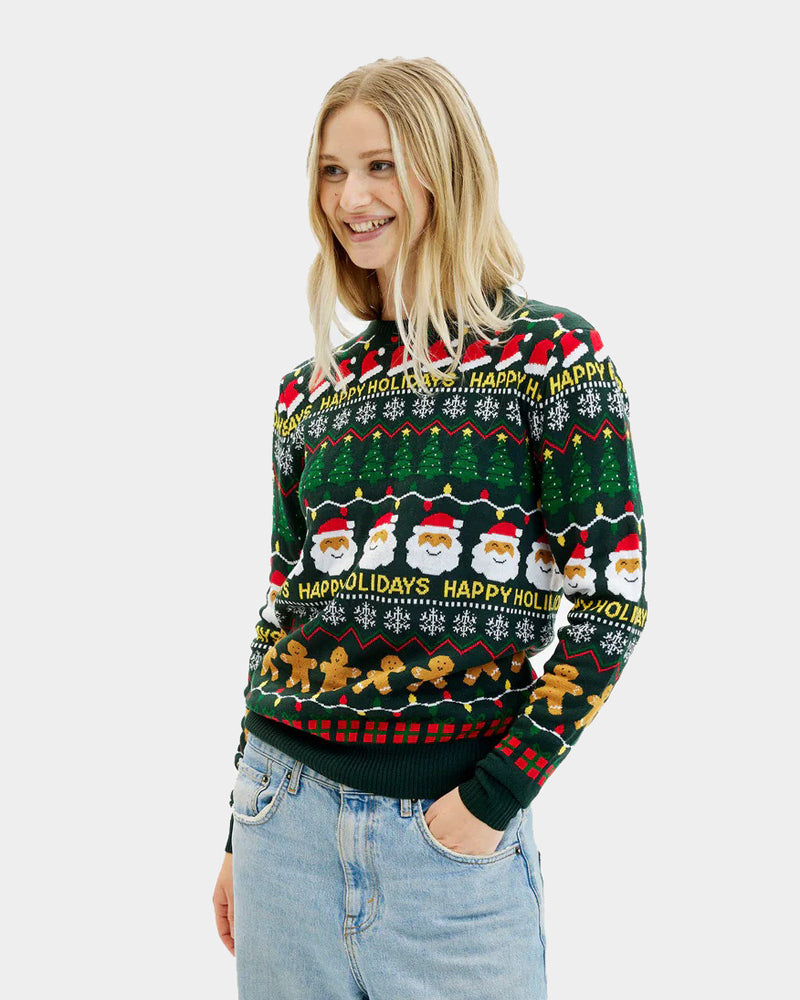 Green Christmas Jumper Happy Holidays Womens