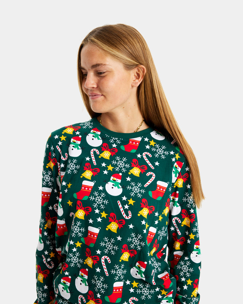 Womens Green Christmas Pyjama Christmas motifs