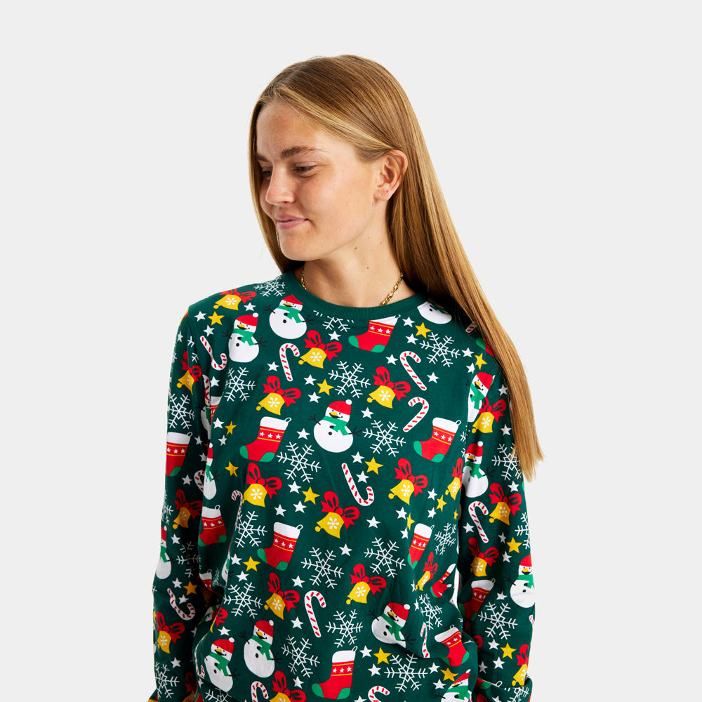 Womens Green Christmas Pyjama Christmas motifs