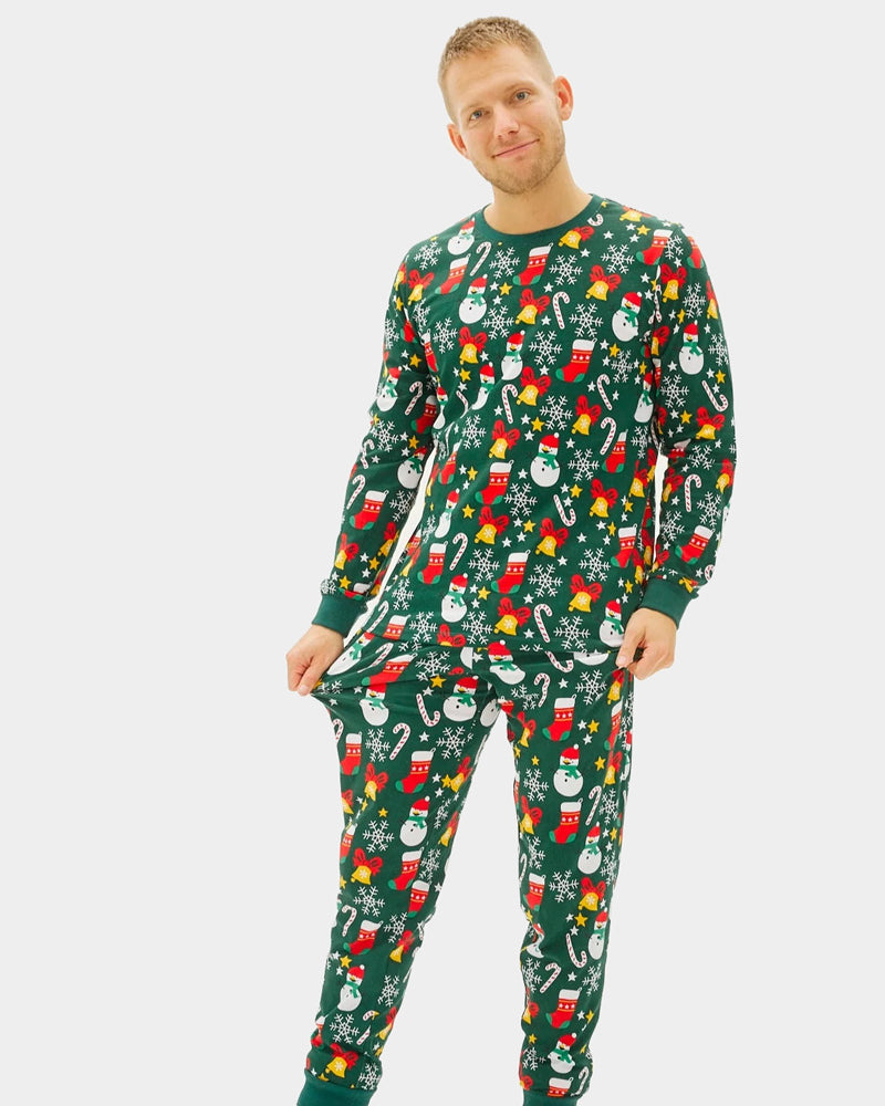 Green Christmas Pyjama for Men with Christmas motifs