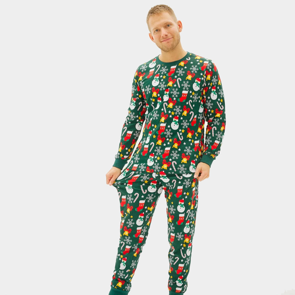 Green Christmas Pyjama for Men with Christmas motifs