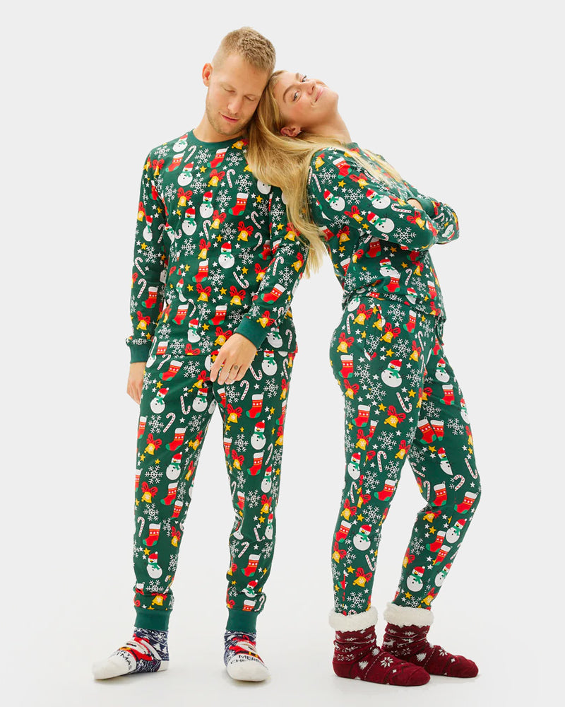 Green Christmas Pyjama for Women and Men Christmas motifs