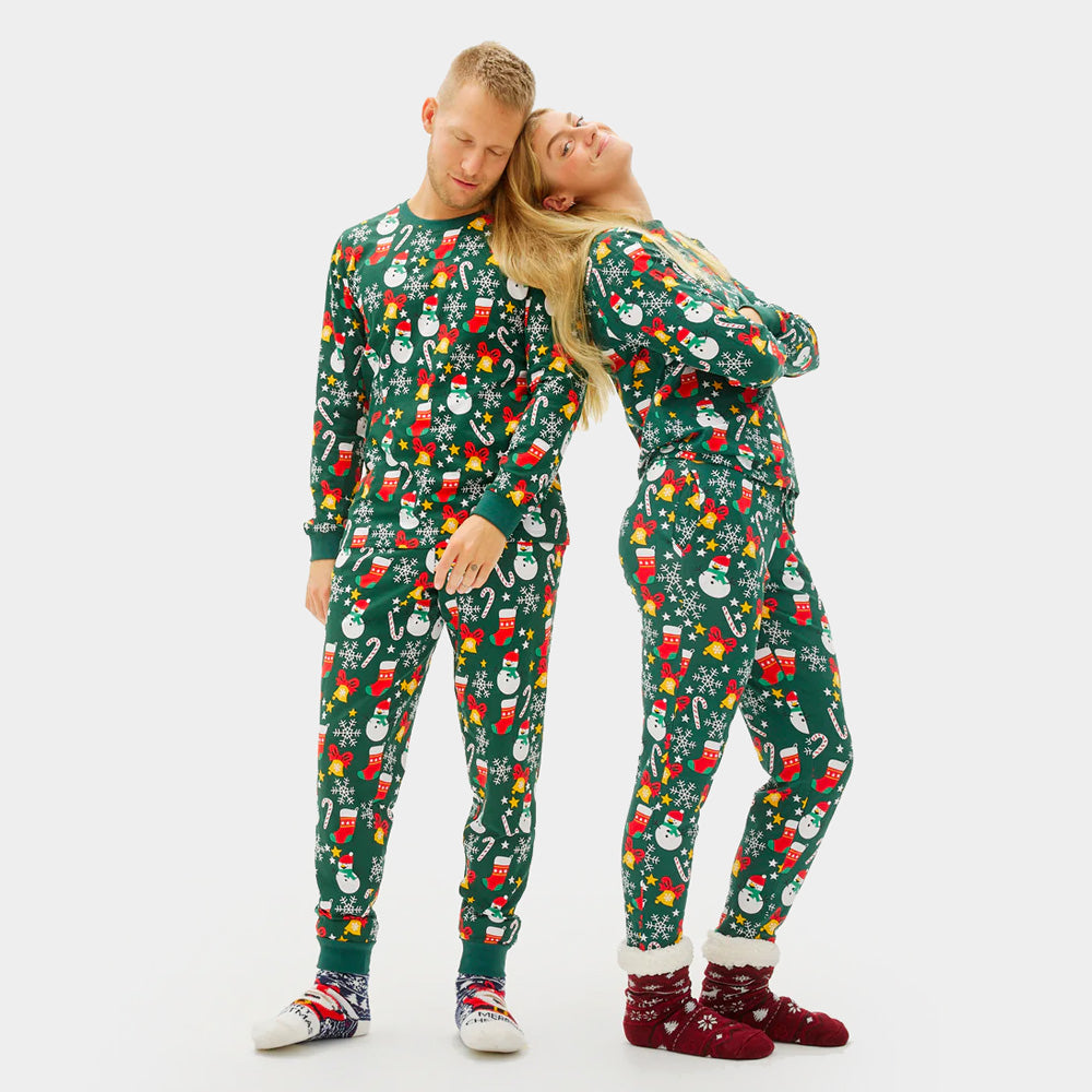 Green Christmas Pyjama for Women and Men Christmas motifs