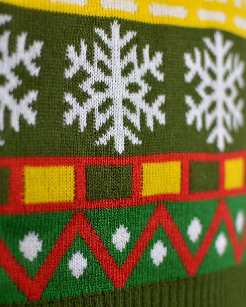 Family Green Christmas Jumper with Santa and Gifts detail