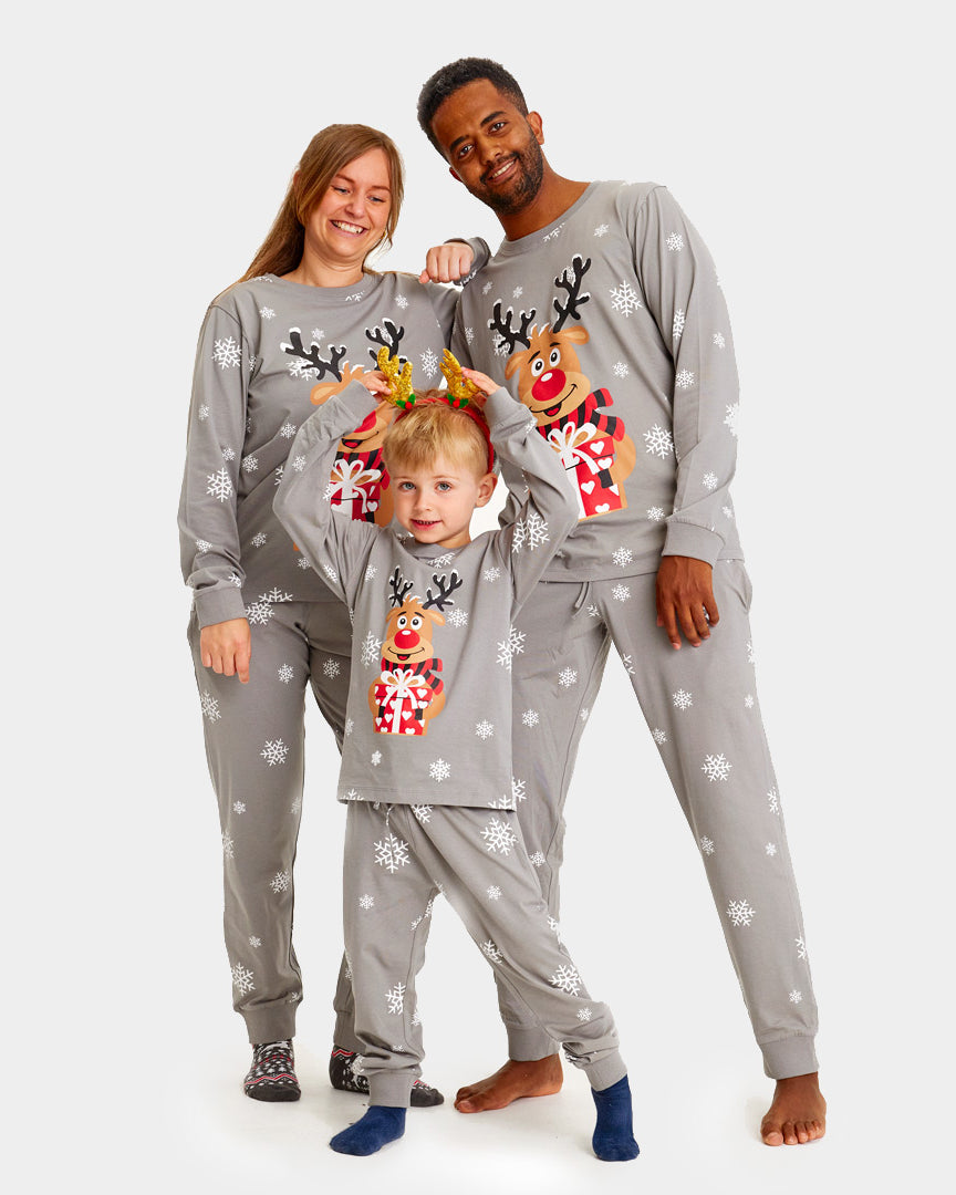 Grey Christmas Pyjama for Women and Men with Rudolph the Reindeer