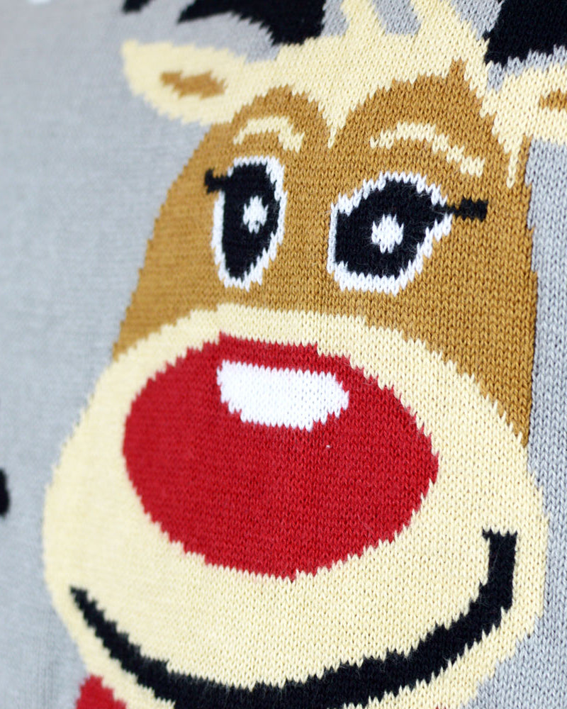 Organic Cotton Boys and Girls Christmas Jumper Grey Cute Reindeers