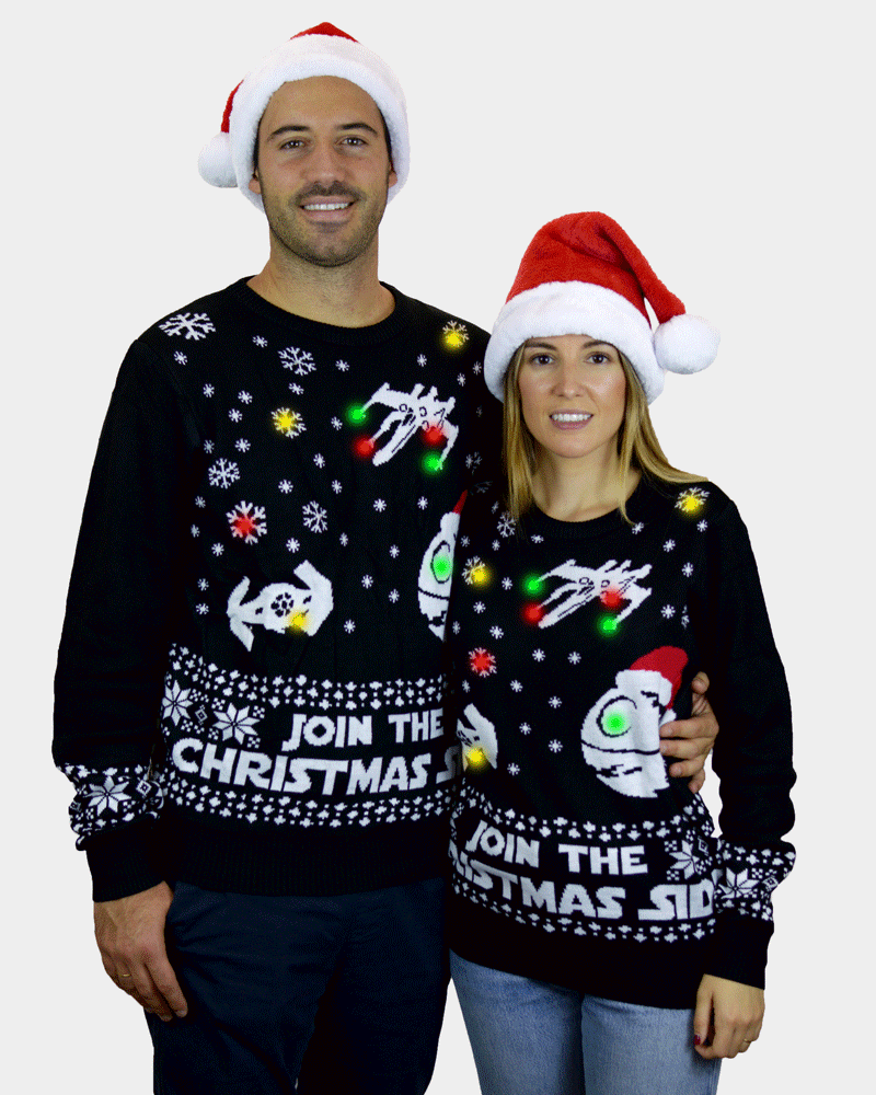 Join the Christmas Side LED light-up Couple's Christmas Jumper