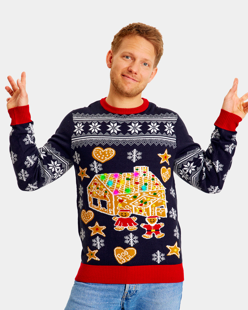LED light-up Boys and Girls Christmas Jumper Mens Gingerbread House