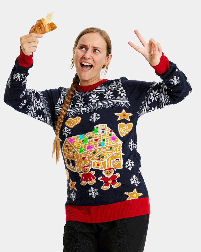 LED light-up Boys and Girls Christmas Jumper Womens Gingerbread House