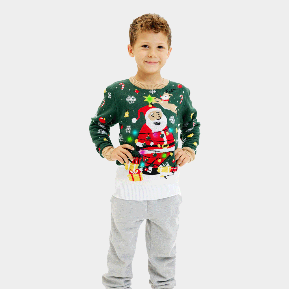 LED light-up Boys Santa Claus in a mess Christmas Jumper