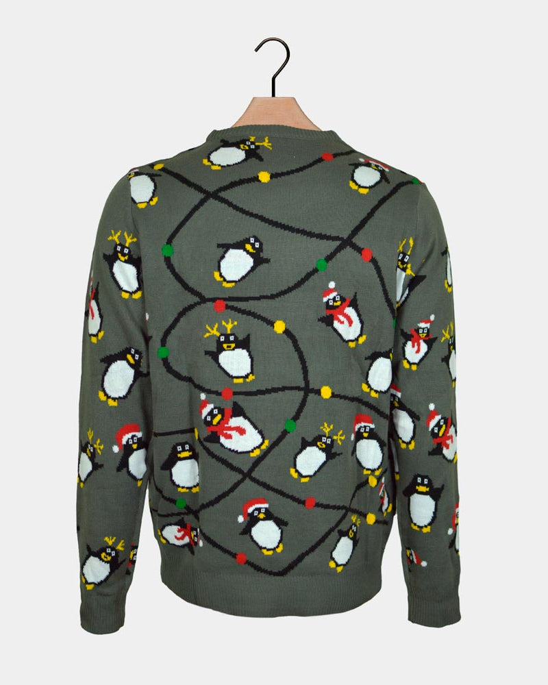 LED light-up Men's Christmas Jumper Penguins