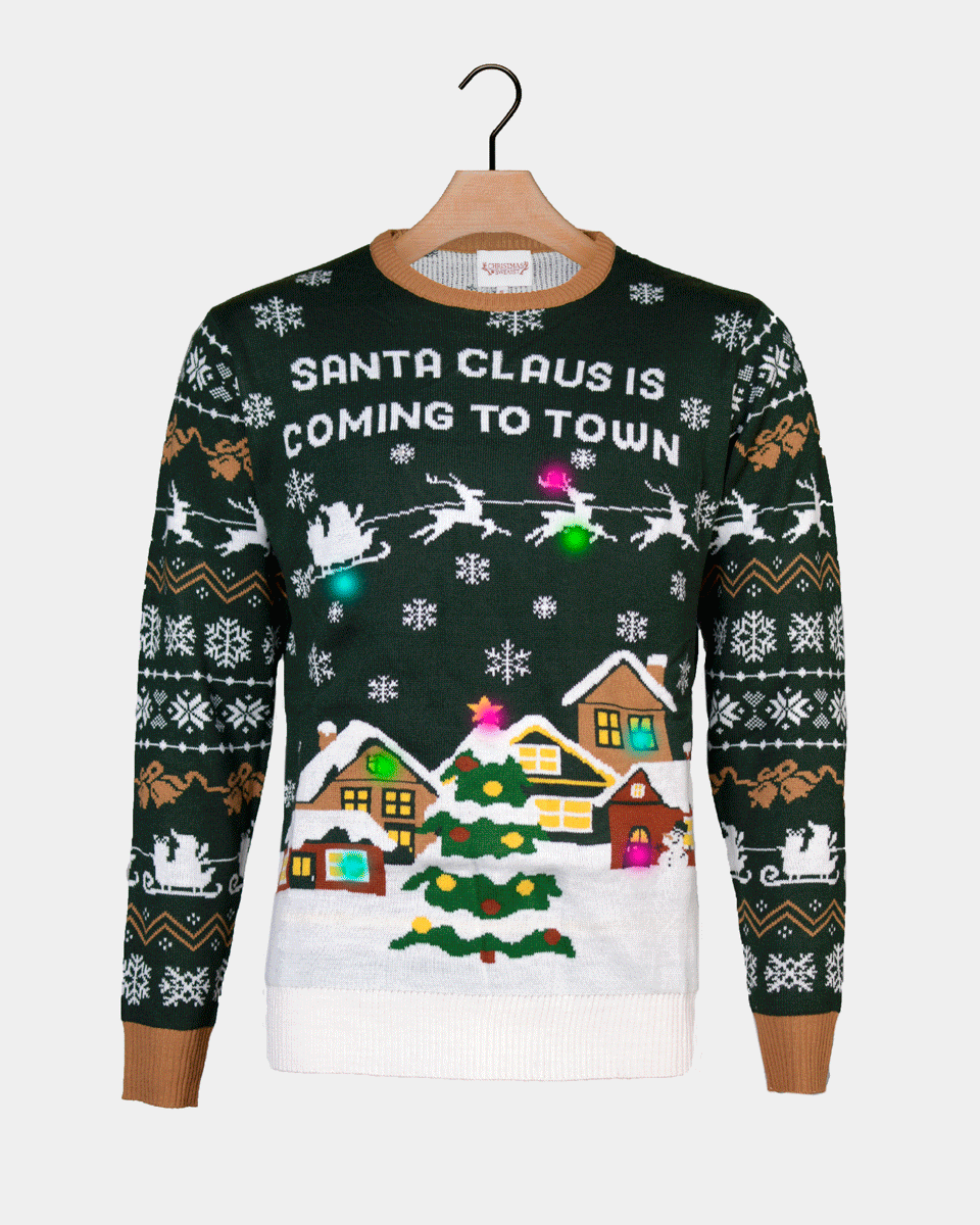 LED light-up Christmas Jumper Santa is Coming to Town Couples