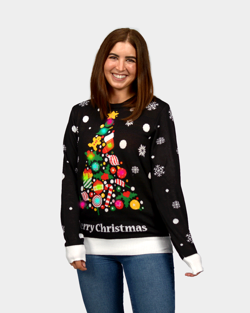 Christmas Tree LED light-up Womens Couple's Black Christmas Jumper