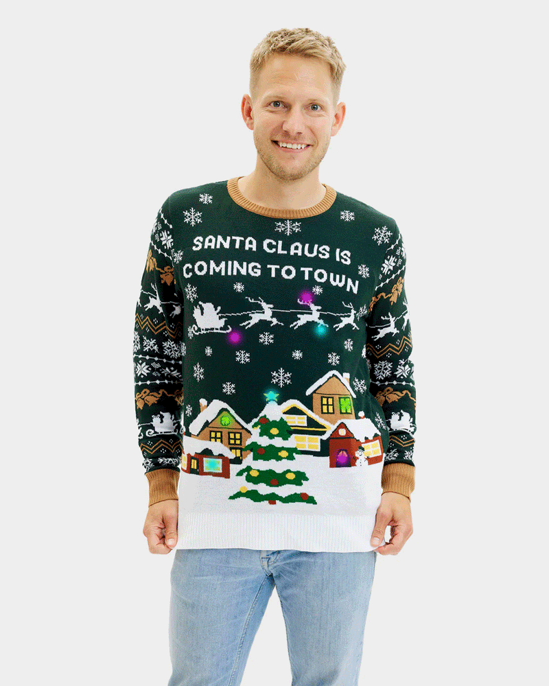 LED light-up Couples Christmas Jumper Santa is Coming to Town Mens